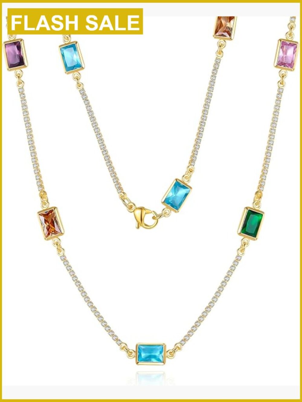 18K Gold Plated Cubic Zirconia Station Necklace